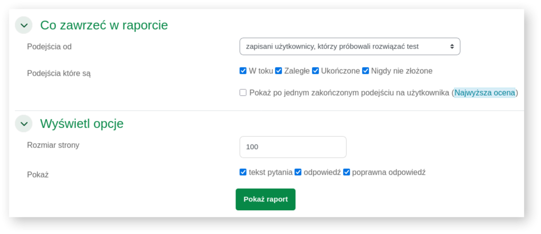 Odpowiedzi – opcje