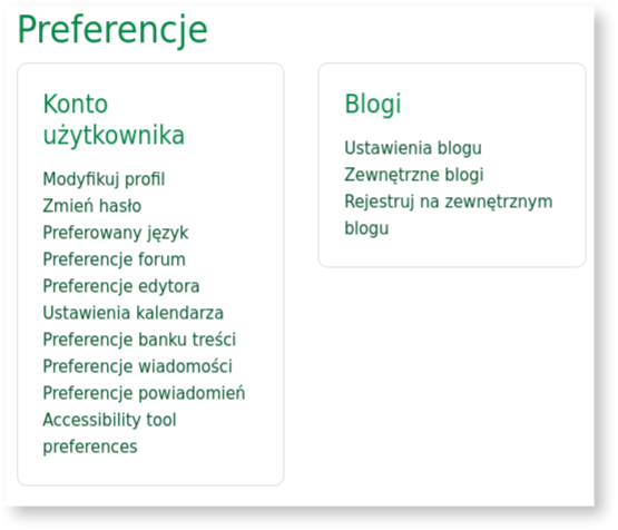 Preferencje dostępne opcje